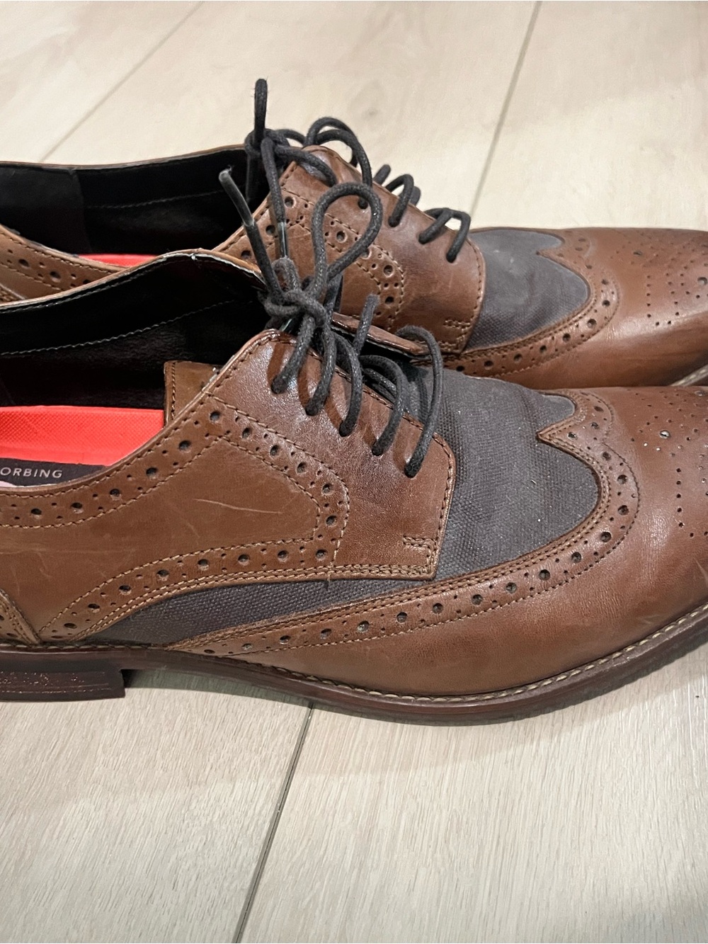 Rockport Brown Leather and Charcoal Wingtip Oxfords absorbing and light weight
